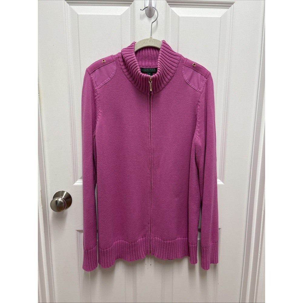 Women's Lauren Ralph Lauren 100% Cotton Full Zip  Pink‎ Sweater - Size 1X
